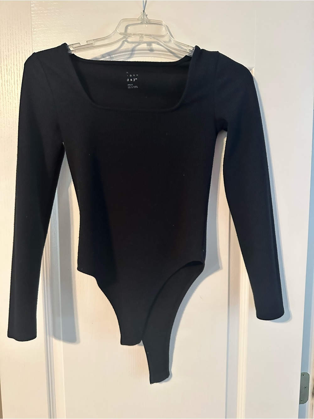 a new day Black Ribbed Long-Sleeve Square Neck Bodysuit